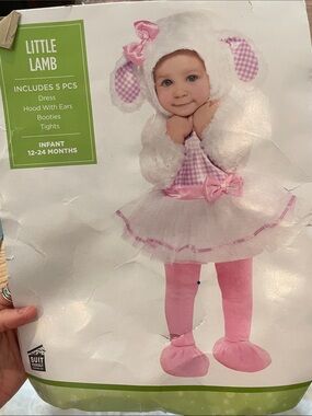 Little Lamb Infant Pink Costume Dress with Hood, Booties & Tights
